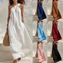 Load image into Gallery viewer, Womens Sleeveless One Shoulder Backless Solid Color Dress