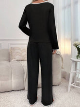 Load image into Gallery viewer, Elegant Contrast Trim Lounge Set - Notched Top & Pants