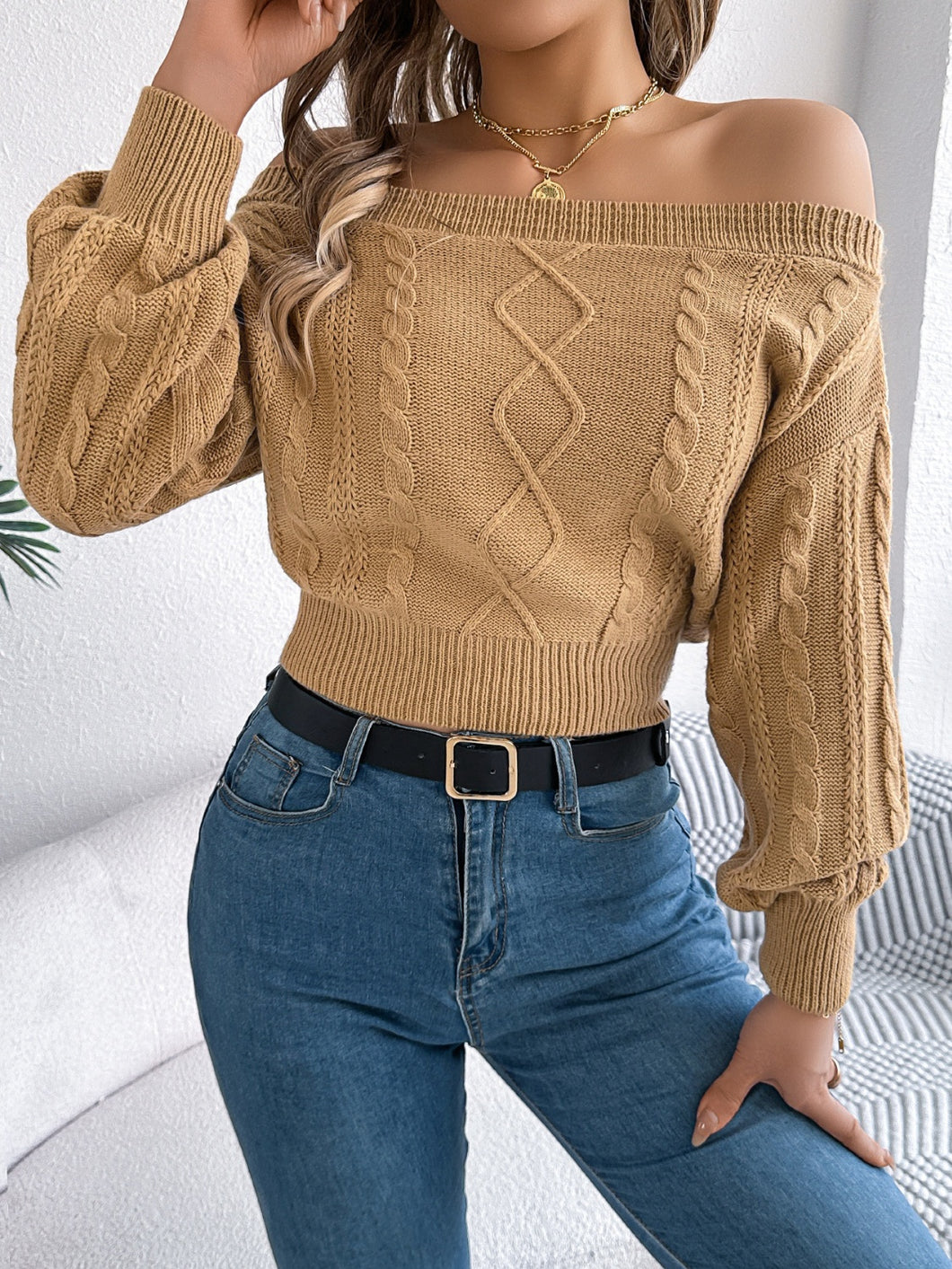 Elegant Off-Shoulder Knit Sweater