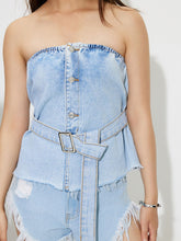 Load image into Gallery viewer, Denim Raw Hem Tube Top
