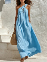 Load image into Gallery viewer, Womens Sleeveless One Shoulder Backless Solid Color Dress
