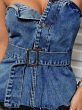 Load image into Gallery viewer, Denim Raw Hem Tube Top
