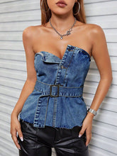 Load image into Gallery viewer, Denim Raw Hem Tube Top
