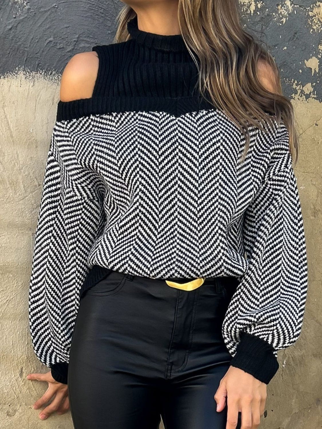 Perfect Mock Neck Cold-Shoulder Sweater