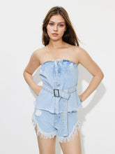 Load image into Gallery viewer, Denim Raw Hem Tube Top
