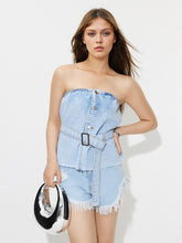 Load image into Gallery viewer, Denim Raw Hem Tube Top
